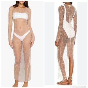 Sexy Mesh Rhinestones Pearls Sheer Long Sleeve See Through Bikini Beach …